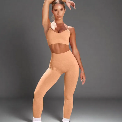 Sport Crop Top T-Shirt + Leggings Set – Push-Up Fitness Gym Suit Orange