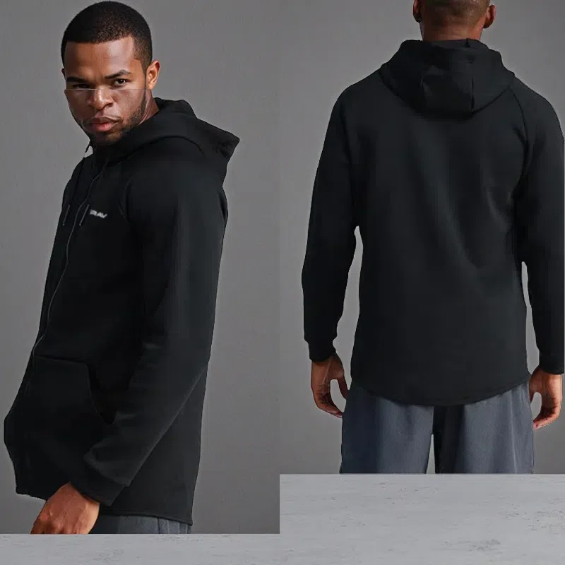 Men’s Quick-Drying Hooded Fitness Jacket – Zipper Front Cardigan for Running & Training