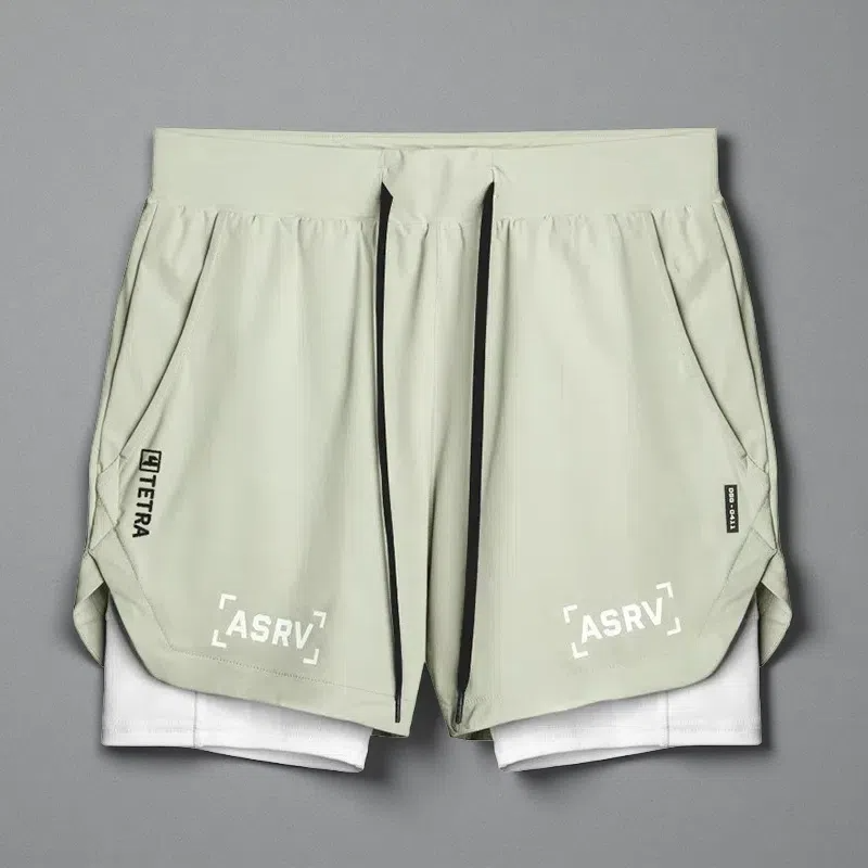 Outdoor Running Fitness Anti-exposure Double Layer Quick-drying Basketball Shorts for Men Fruit Green