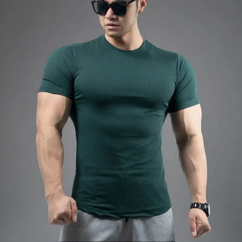 Men’s Trendy Quick-Drying Stretch T-shirt – Bottoming Shirt for Running & Fitness Dark Green
