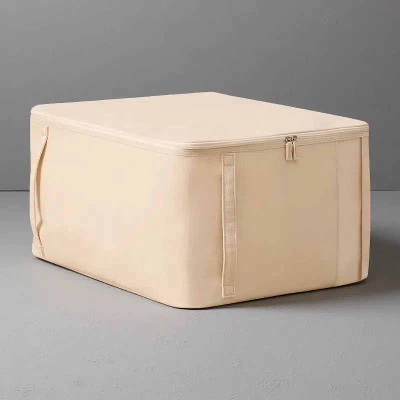 Tianshan Cotton and Linen Visual Window Clothes Quilt Organizer Bag – Cube Storage Box Beige