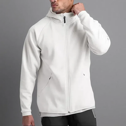 Men's Loose Large Solid Color Printed Hoodie – Comfortable Zipper Cardigan with Hood