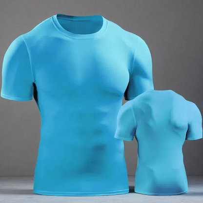 Men’s Muscle Hooded Short Sleeve T-Shirt – Slim Fit Striped Sports & Leisure Top Sky blue