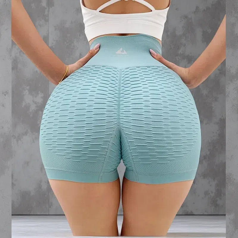 Grid Design High-Waist Sports Shorts – Women’s Yoga & Fitness Shorts Royal One Size