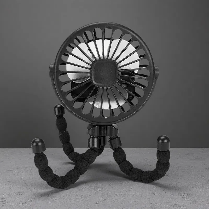 Portable USB Mini Octopus Fan – Adjustable Tripod Fan with LED Light for Stroller, Desk & More Black