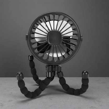 Portable USB Mini Octopus Fan – Adjustable Tripod Fan with LED Light for Stroller, Desk & More Black
