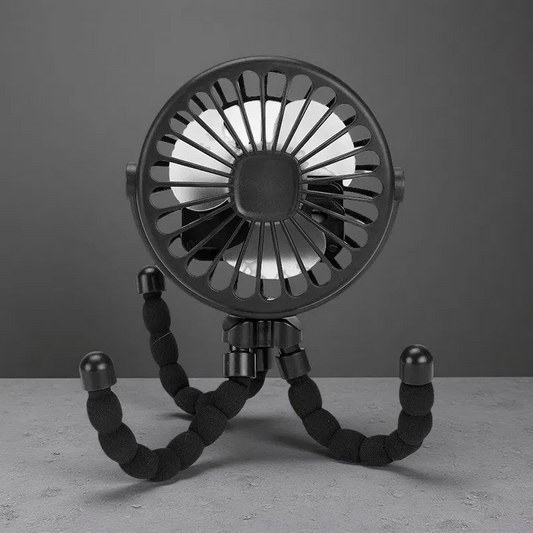 Portable USB Mini Octopus Fan – Adjustable Tripod Fan with LED Light for Stroller, Desk & More Black