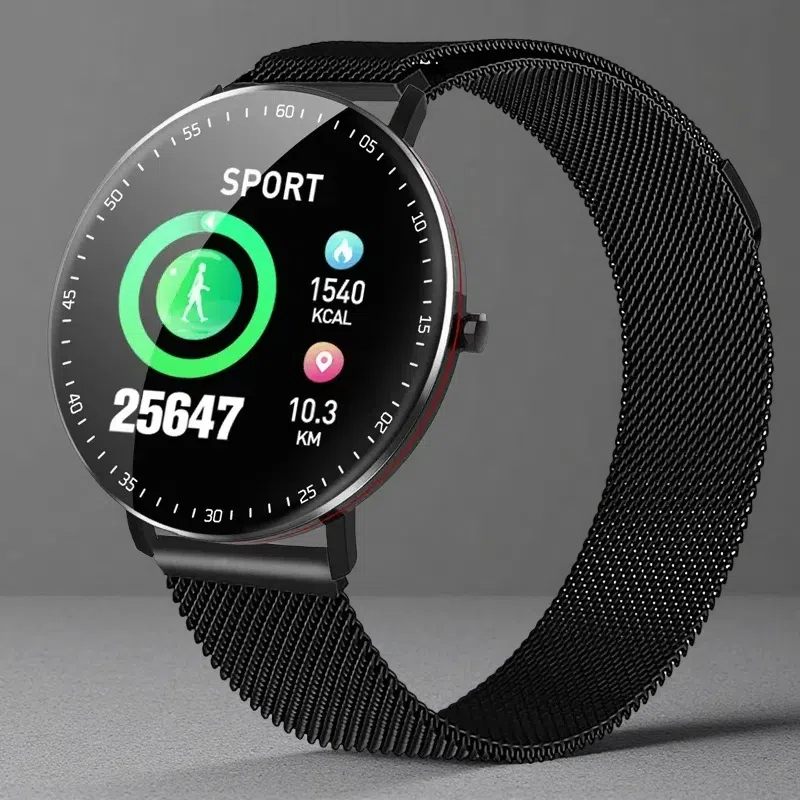 Full Touch Smart Bracelet – Fitness & Health Tracker with Stainless Steel Strap Black