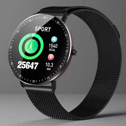 Full Touch Smart Bracelet – Fitness & Health Tracker with Stainless Steel Strap Black