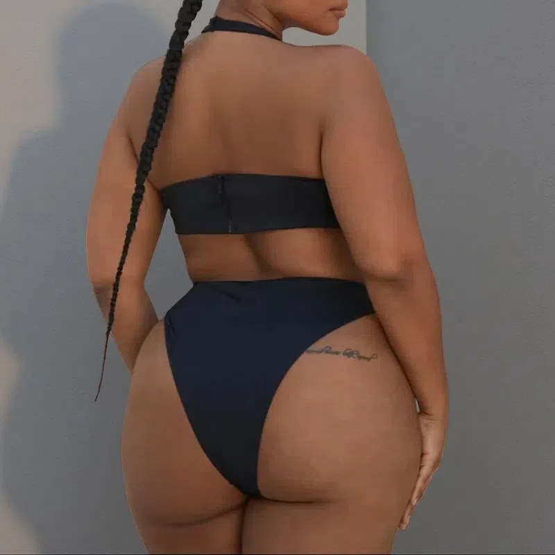 European & American Cross-Cut One-Piece Swimsuit – Sexy Solid Color Halter Design