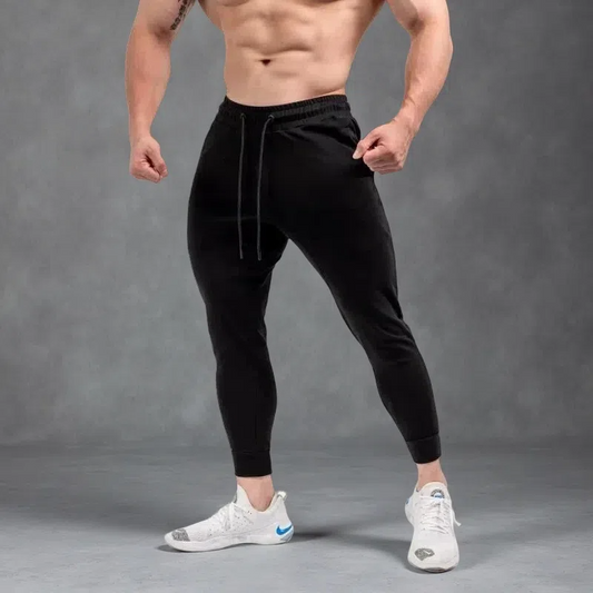 Men’s Slim-fit Muscle Cropped Leg Pants – Cotton Workout Trousers Black