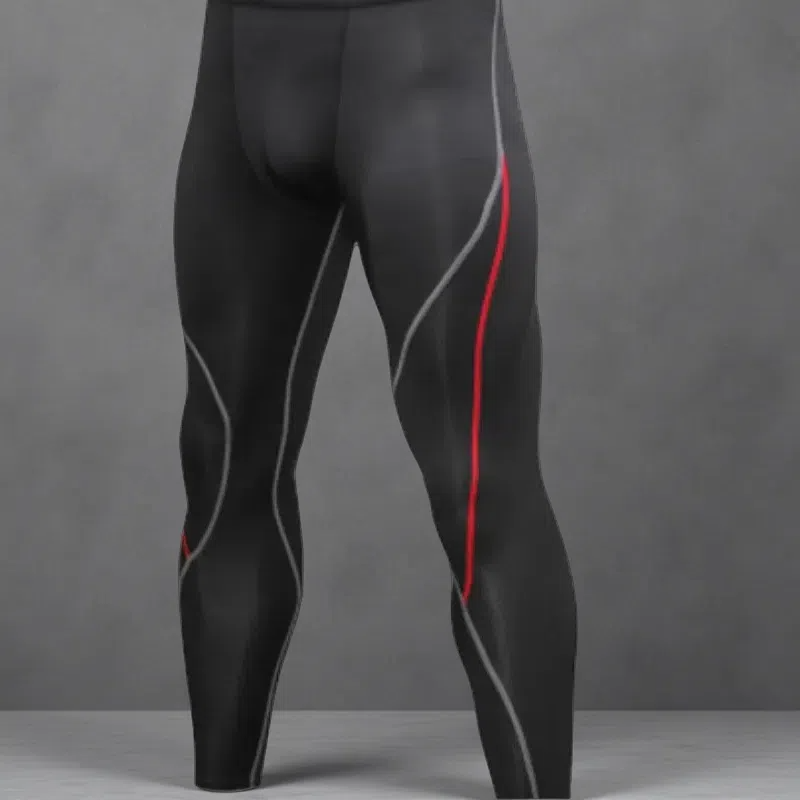Men's Stretchy Moisture-Wicking Fitness Leggings – Running & Training Pants Black red line