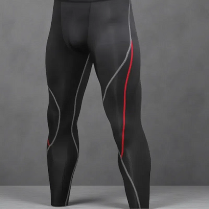 Men's Stretchy Moisture-Wicking Fitness Leggings – Running & Training Pants Black red line