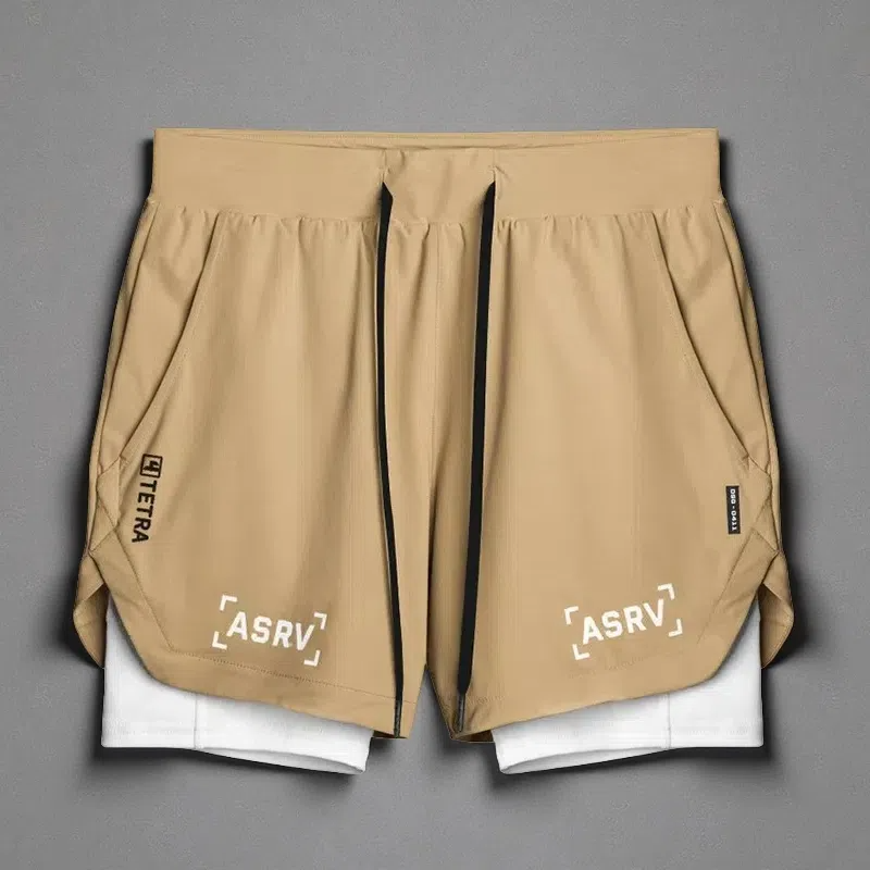 Outdoor Running Fitness Anti-exposure Double Layer Quick-drying Basketball Shorts for Men Khaki