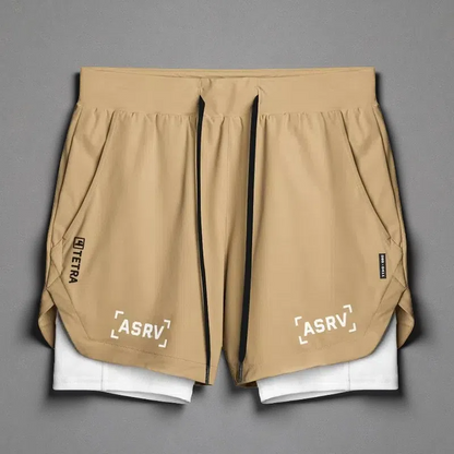 Outdoor Running Fitness Anti-exposure Double Layer Quick-drying Basketball Shorts for Men Khaki