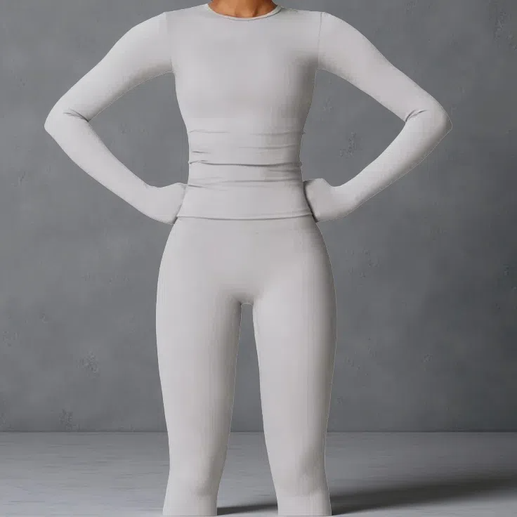 Tight-Fitting Brushed Yoga Set – Quick-Drying Fitness Long Sleeve & High Waist Leggings for Women