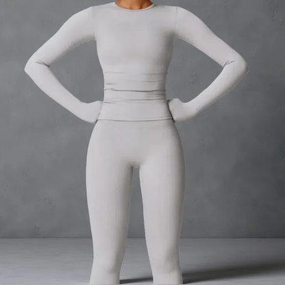 Tight-Fitting Brushed Yoga Set – Quick-Drying Fitness Long Sleeve & High Waist Leggings for Women