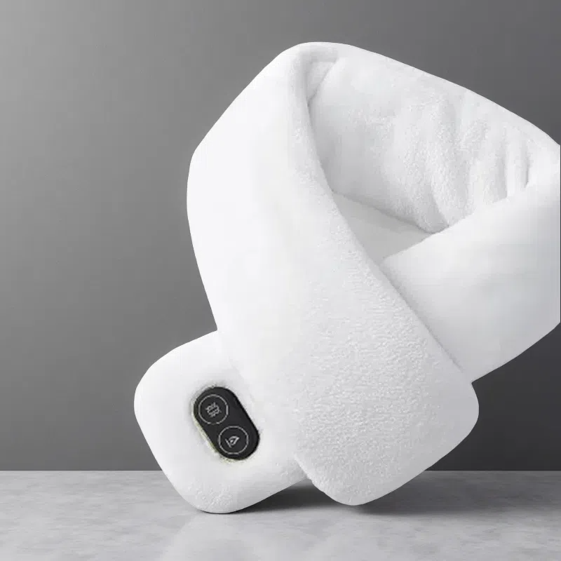 USB Heated Scarf with Power Bank – Vibration Massage & Smart Temperature Control White