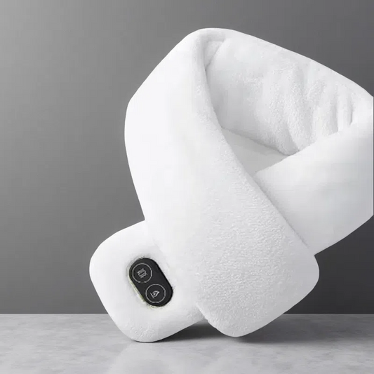 USB Heated Scarf with Power Bank – Vibration Massage & Smart Temperature Control White