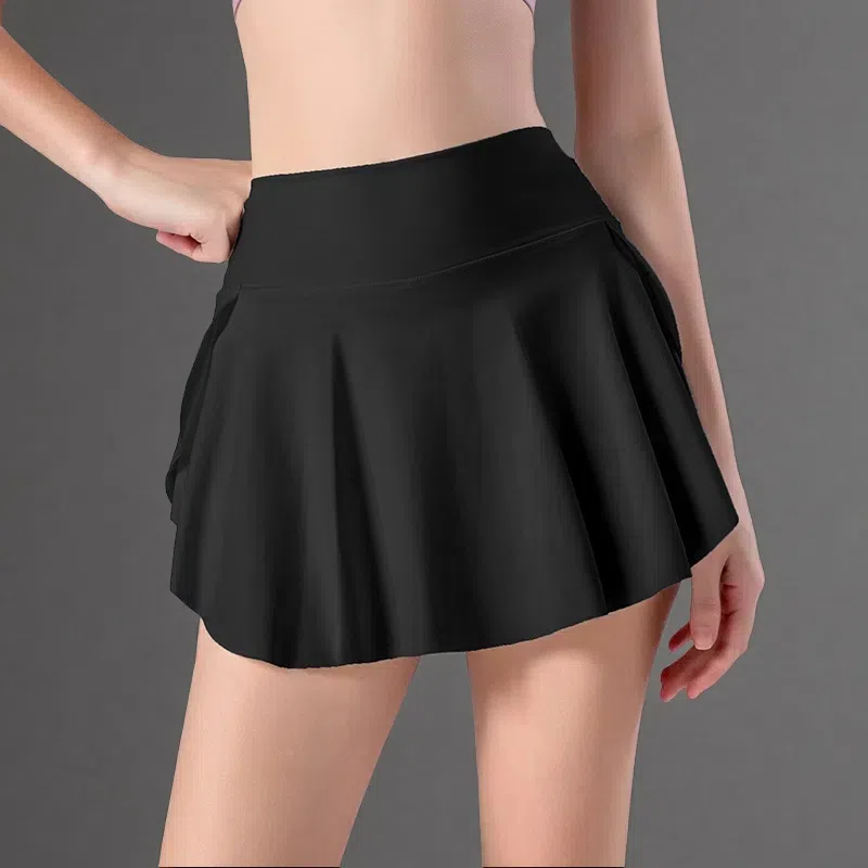 Lined Anti-exposure Tennis Skirt Fitness Sports Skirt Black