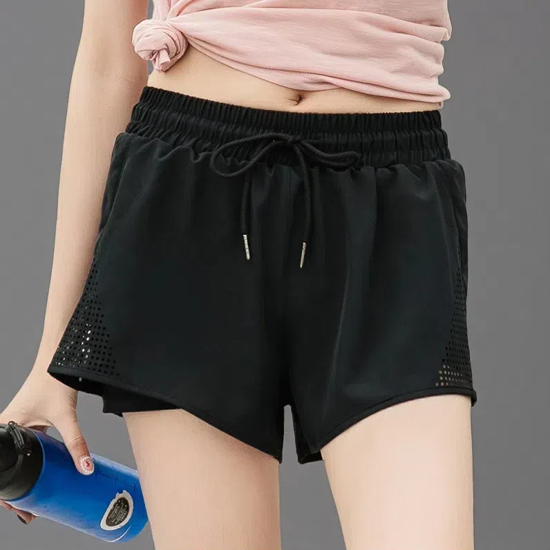 Women's 2-in-1 Sports Shorts – Breathable Quick-Dry Running & Fitness Shorts Black