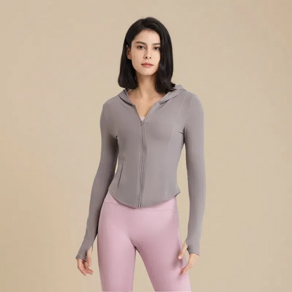 Women's Hooded Running Top – Lightweight Zip-Up Workout Jacket