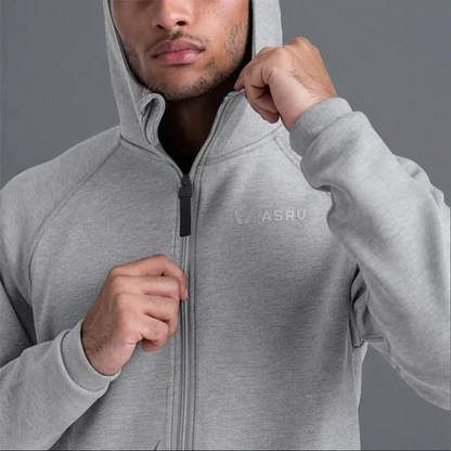 Men's Loose Large Solid Color Printed Hoodie – Comfortable Zipper Cardigan with Hood