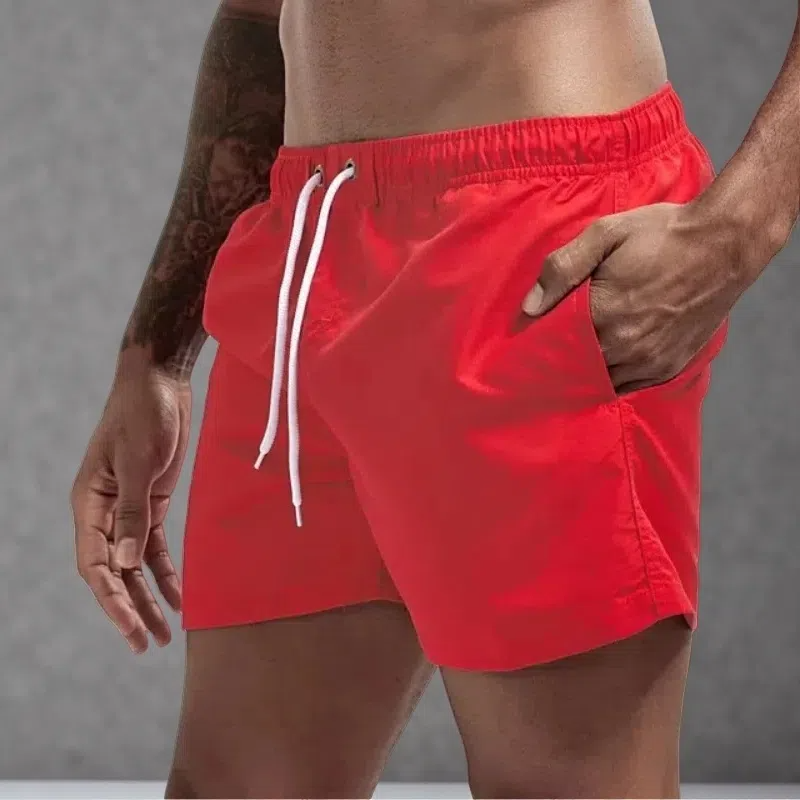 Casual Candy-colored Men's Beach Shorts – Comfortable Medium Elasticity Summer Wear Red