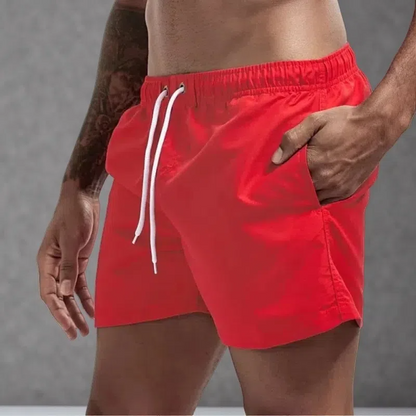 Casual Candy-colored Men's Beach Shorts – Comfortable Medium Elasticity Summer Wear Red