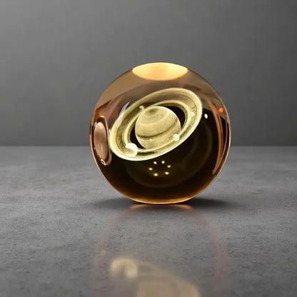 Luminous Crystal Ball Projection Ambience Light – Cartoon Style Wooden Base with Warm USB-Powered Glow Saturn1