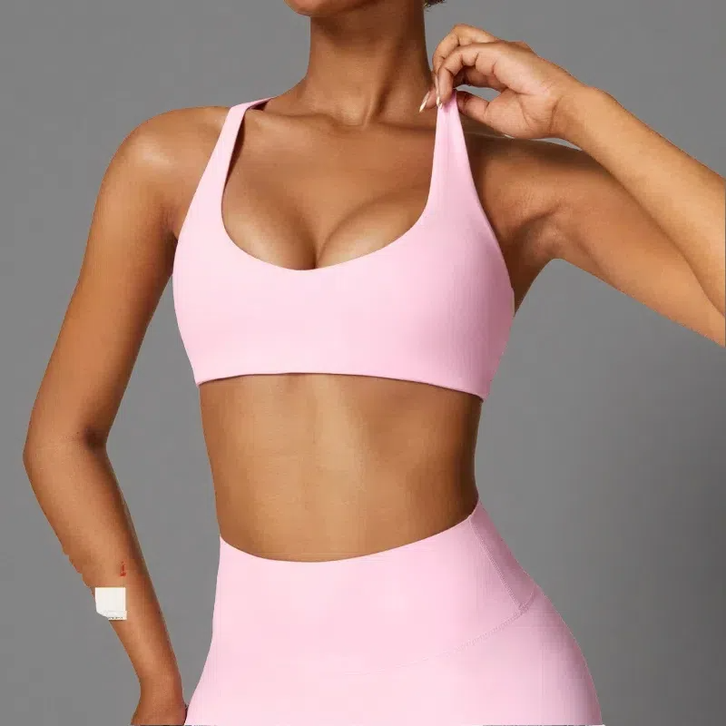 Women's Brushed Back Yoga Bra – Moisture-Wicking Pullover Activewear Cherry Blossom Pink