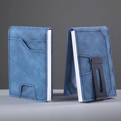 RFID Anti-Theft Card Holder – Slim Aluminum Alloy Wallet for Men & Women Blue