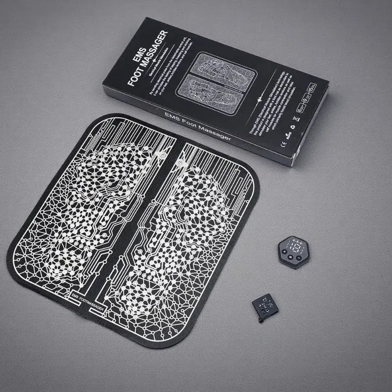 EMS Foot Pad with Pulse Microcurrent Therapy – Rechargeable Foot Massager Black