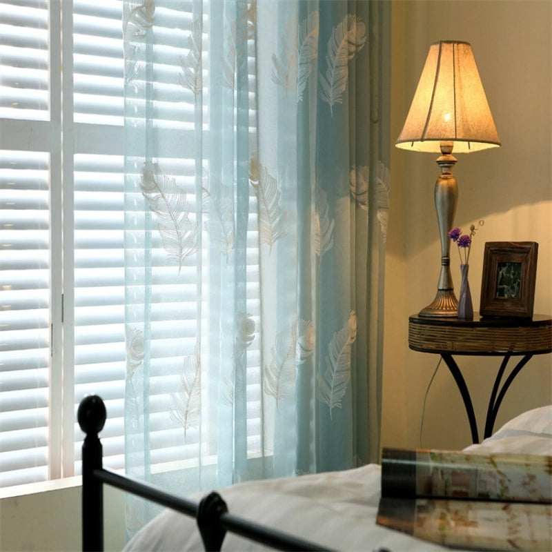 Feather White Embroidered Window Screen – Elegant Light-Filtering Vertical Curtain
