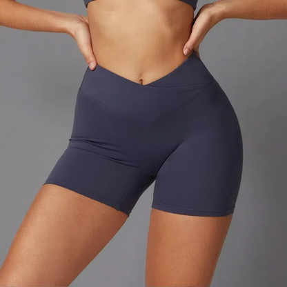 Cross High Waist Workout Shorts for Women – Breathable Fitness & Running Shorts Blue Gray