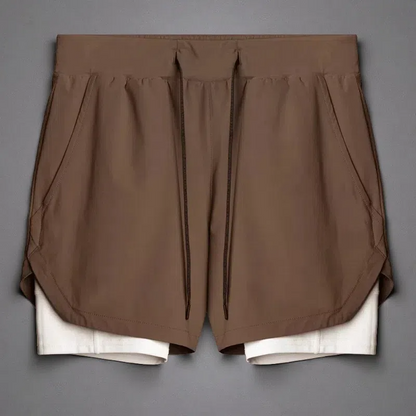 Double-Layer Quick-Dry Running Shorts – Casual & Sporty Comfort Taupe