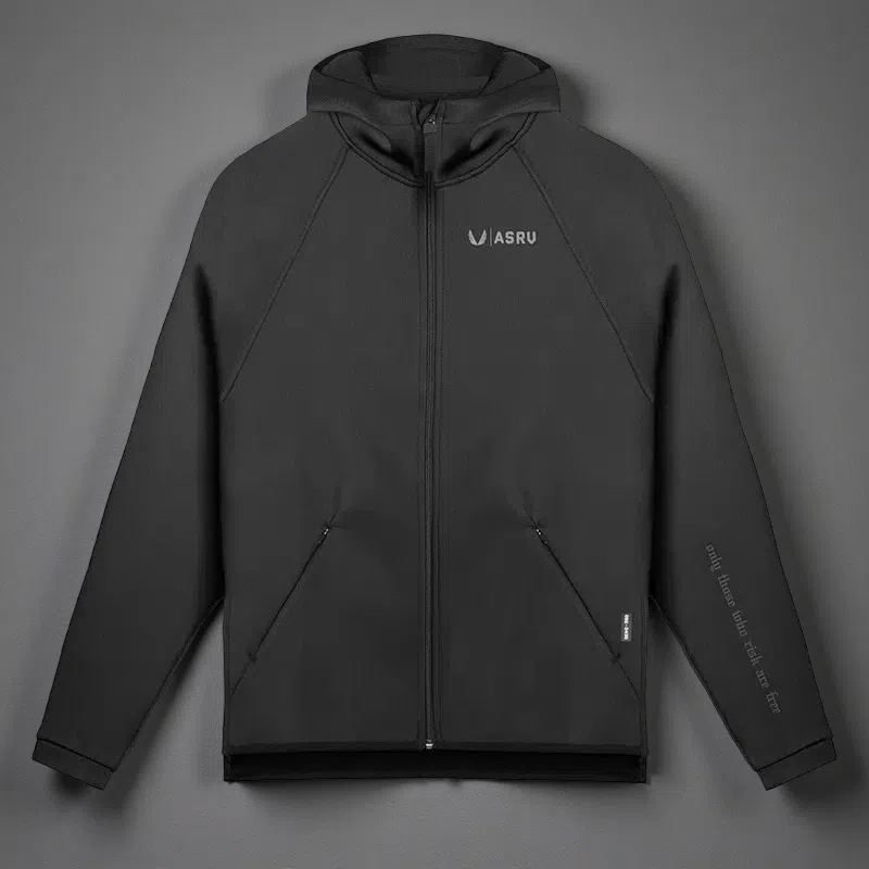 Men's Loose Large Solid Color Printed Hoodie – Comfortable Zipper Cardigan with Hood Black