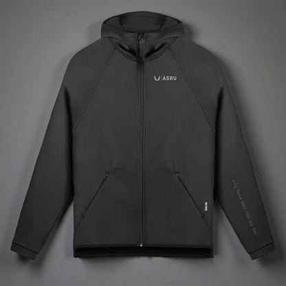 Men's Loose Large Solid Color Printed Hoodie – Comfortable Zipper Cardigan with Hood Black