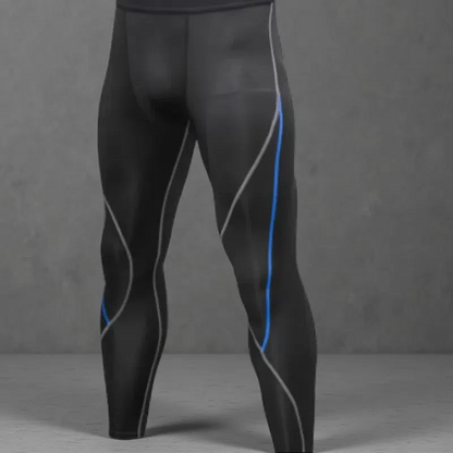 Men's Stretchy Moisture-Wicking Fitness Leggings – Running & Training Pants Black blue line