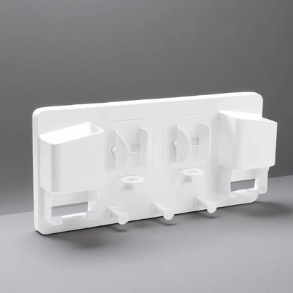 Wall-Mounted Electric Toothbrush Holder – Dual Slot Design with Storage Hook White