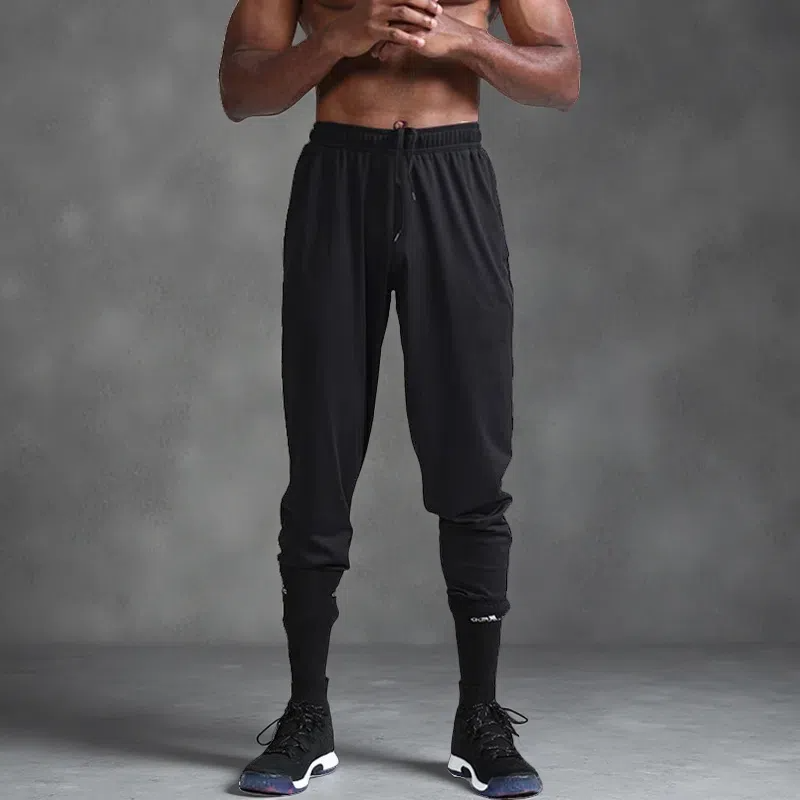 Loose Men’s Sports Pants – Basketball Training Quick-Dry Mid-Waist Trousers Black