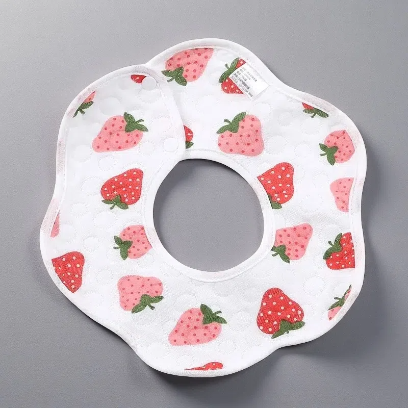 Baby Petal Waterproof Bib Saliva Towel Soft Cotton Strawberry 28x28cm