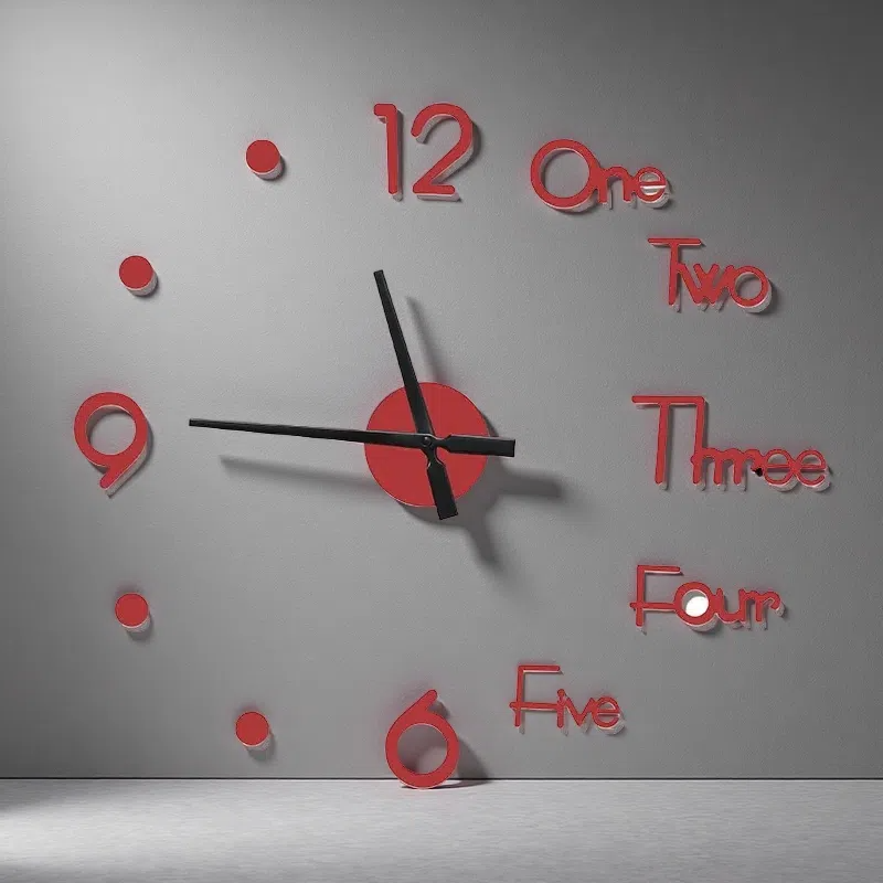 3D Wall Clock – Modern Stereo Digital Clock with Unique Design Red 75x75cm