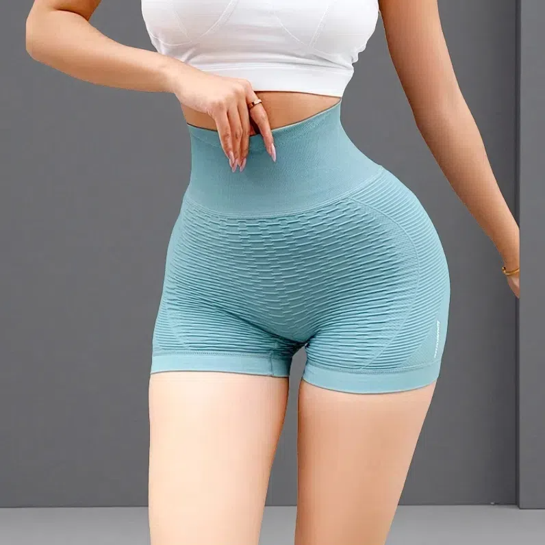 Grid Design High-Waist Sports Shorts – Women’s Yoga & Fitness Shorts