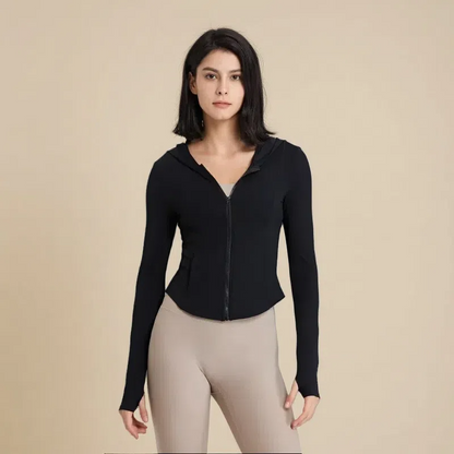 Women's Hooded Running Top – Lightweight Zip-Up Workout Jacket
