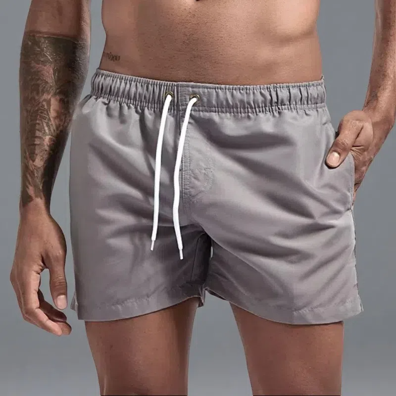Casual Candy-colored Men's Beach Shorts – Comfortable Medium Elasticity Summer Wear Gray