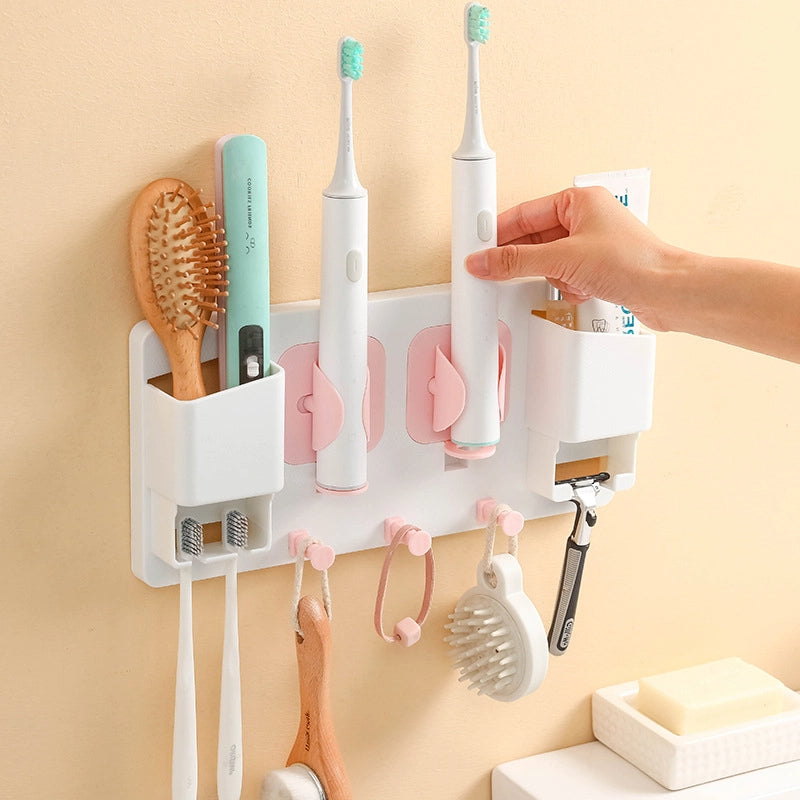 Wall-Mounted Electric Toothbrush Holder – Dual Slot Design with Storage Hook