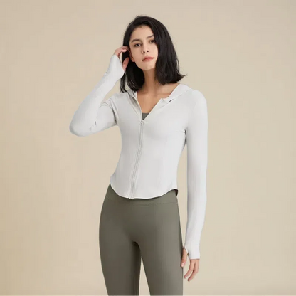 Women's Hooded Running Top – Lightweight Zip-Up Workout Jacket