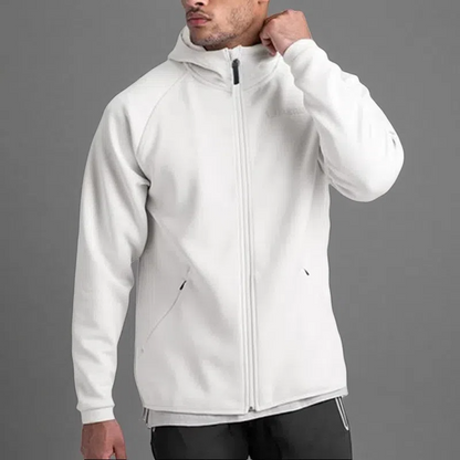 Men's Loose Large Solid Color Printed Hoodie – Comfortable Zipper Cardigan with Hood