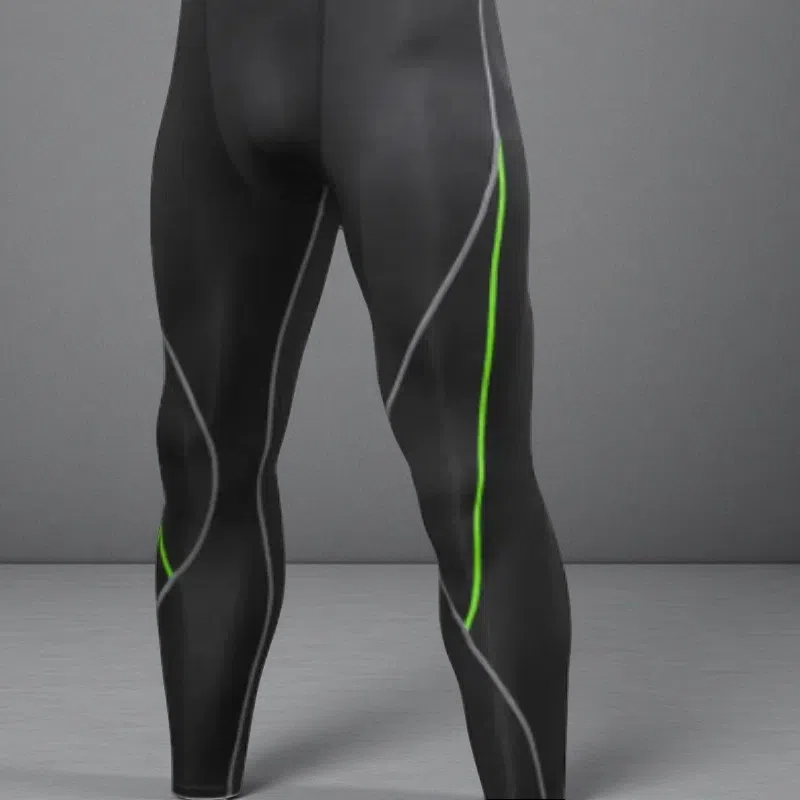 Men's Stretchy Moisture-Wicking Fitness Leggings – Running & Training Pants Black green line